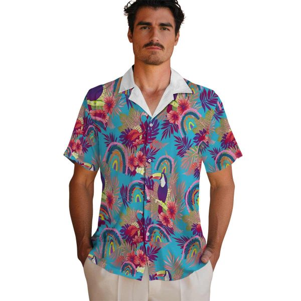 Rainbow Floral Toucan Hawaiian Shirt High quality