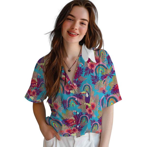 Rainbow Floral Toucan Hawaiian Shirt Trendy