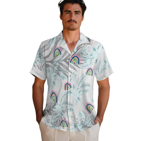 Rainbow Hibiscus Palm Leaves Hawaiian Shirt High quality