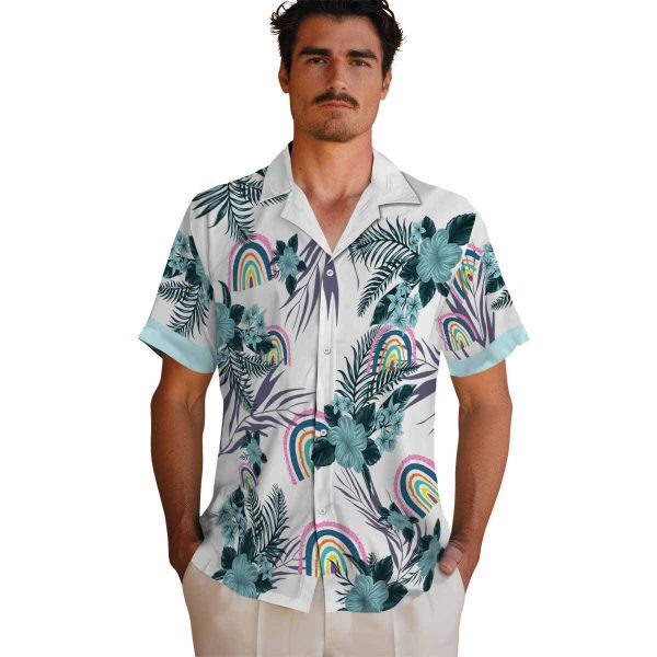 Rainbow Patriotic Hibiscus Design Hawaiian Shirt High quality