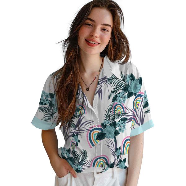 Rainbow Patriotic Hibiscus Design Hawaiian Shirt Trendy