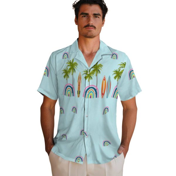 Rainbow Surfboard Palm Hawaiian Shirt High quality