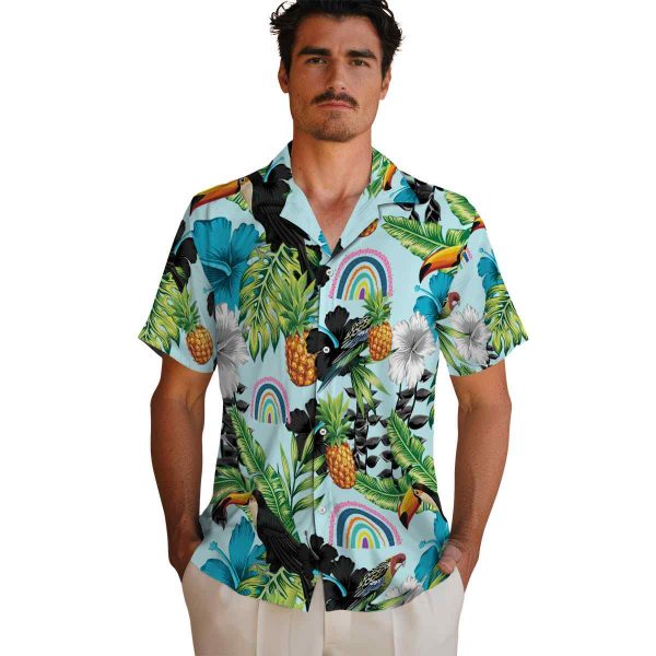 Rainbow Toucan Hibiscus Pineapple Hawaiian Shirt High quality