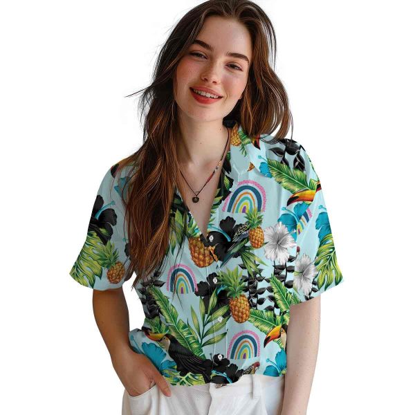 Rainbow Toucan Hibiscus Pineapple Hawaiian Shirt Trendy