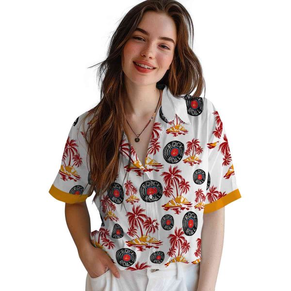 Rock And Roll Palm Island Print Hawaiian Shirt Trendy