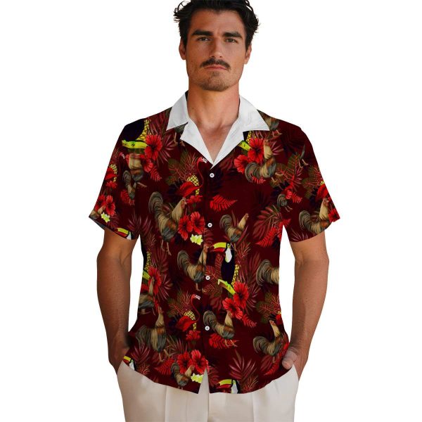 Rooster Floral Toucan Hawaiian Shirt High quality