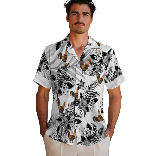 Rooster Hibiscus Palm Leaves Hawaiian Shirt High quality