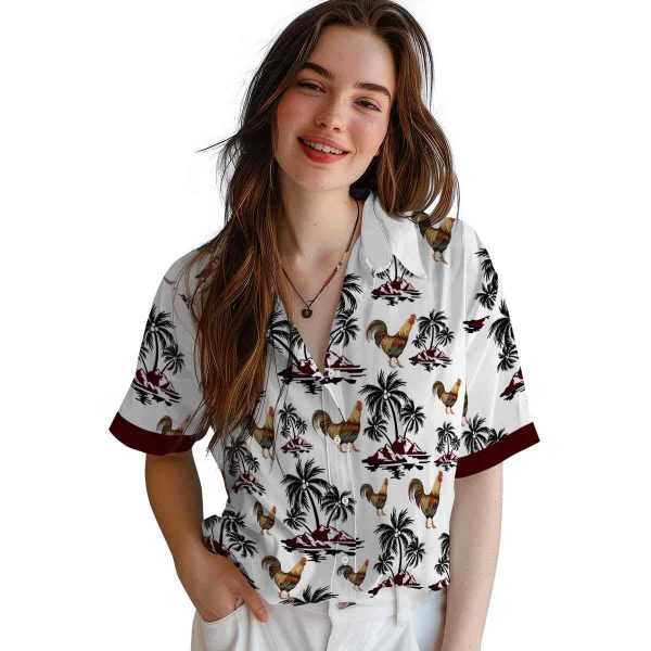 Rooster Palm Island Print Hawaiian Shirt Trendy