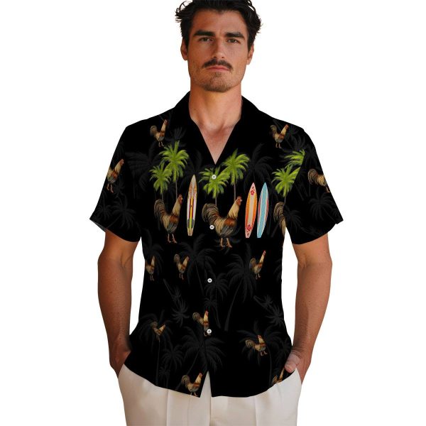 Rooster Surfboard Palm Hawaiian Shirt High quality