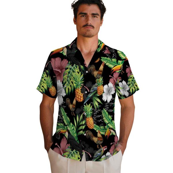 Rooster Toucan Hibiscus Pineapple Hawaiian Shirt High quality