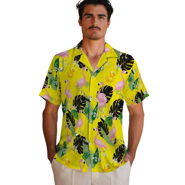 Rubber Duck Flamingo Leaf Motif Hawaiian Shirt High quality