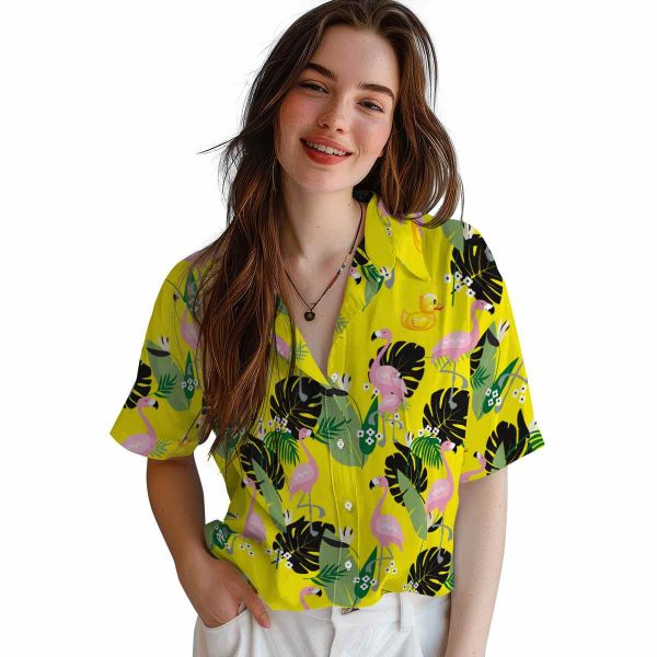 Rubber Duck Flamingo Leaf Motif Hawaiian Shirt Trendy