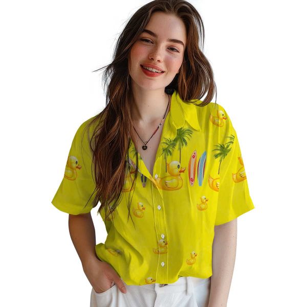 Rubber Duck Surfboard Palm Hawaiian Shirt Trendy