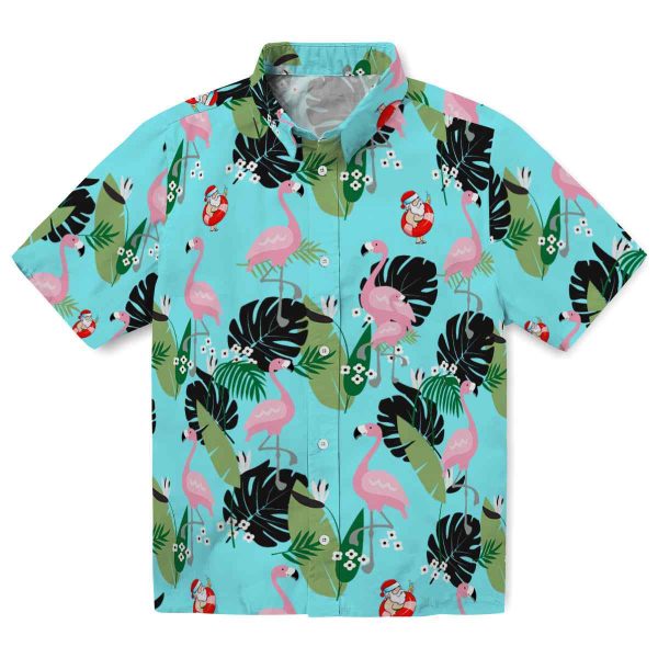 Santa Flamingo Leaf Motif Hawaiian Shirt Best selling