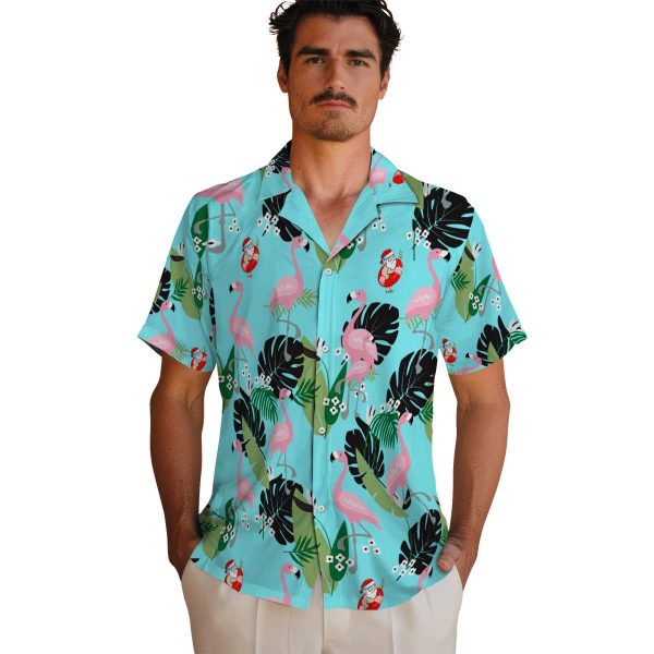 Santa Flamingo Leaf Motif Hawaiian Shirt High quality