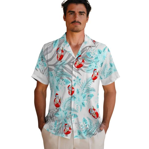 Santa Hibiscus Palm Leaves Hawaiian Shirt High quality