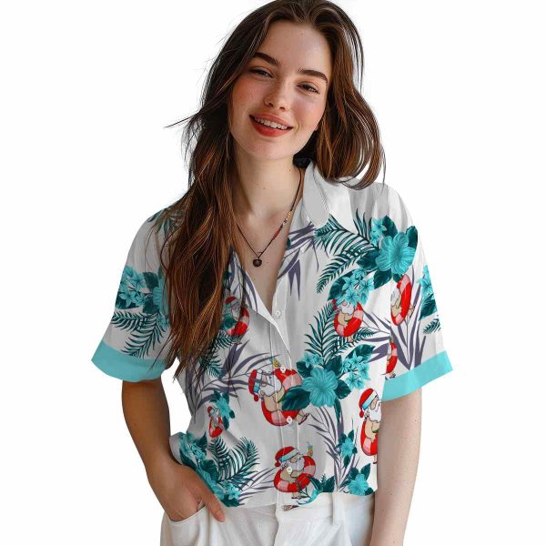 Santa Patriotic Hibiscus Design Hawaiian Shirt Trendy