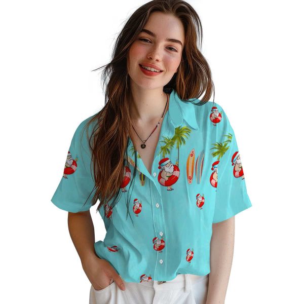 Santa Surfboard Palm Hawaiian Shirt Trendy