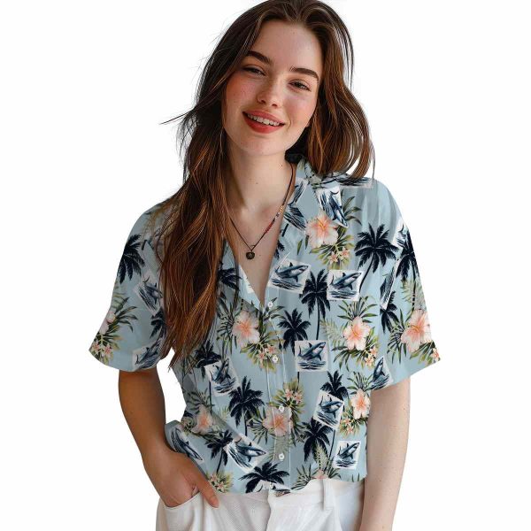 Shark Palm Tree Flower Hawaiian Shirt Trendy