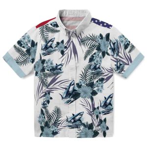 Shark Patriotic Hibiscus Design Hawaiian Shirt Best selling