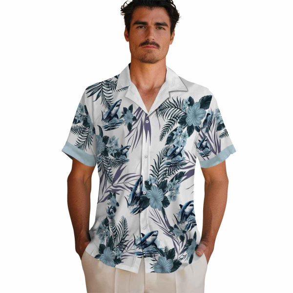 Shark Patriotic Hibiscus Design Hawaiian Shirt High quality