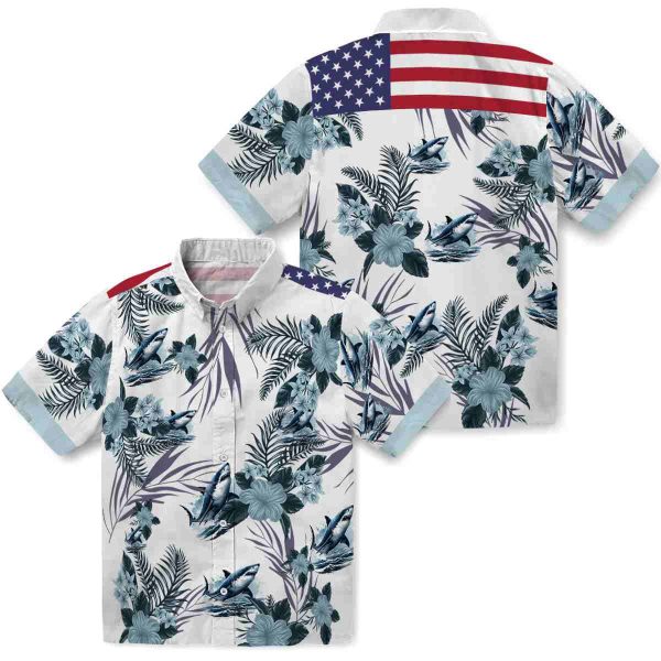 Shark Patriotic Hibiscus Design Hawaiian Shirt Latest Model