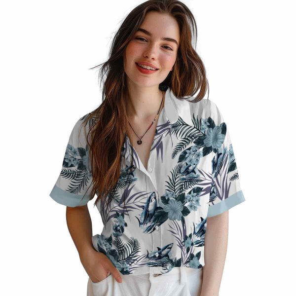 Shark Patriotic Hibiscus Design Hawaiian Shirt Trendy