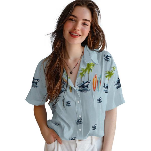 Shark Surfboard Palm Hawaiian Shirt Trendy 1