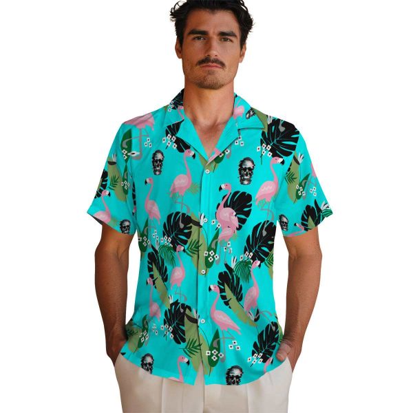 Skull Flamingo Leaf Motif Hawaiian Shirt High quality