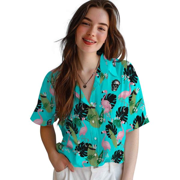 Skull Flamingo Leaf Motif Hawaiian Shirt Trendy