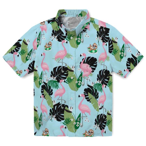 Sloth Flamingo Leaf Motif Hawaiian Shirt Best selling