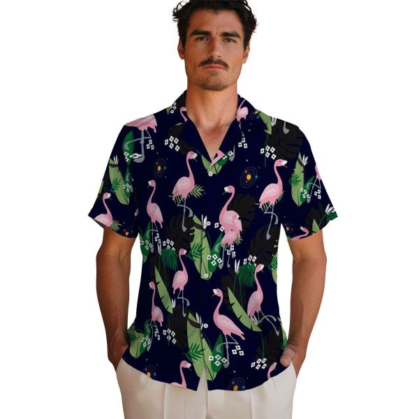 Space Flamingo Leaf Motif Hawaiian Shirt High quality