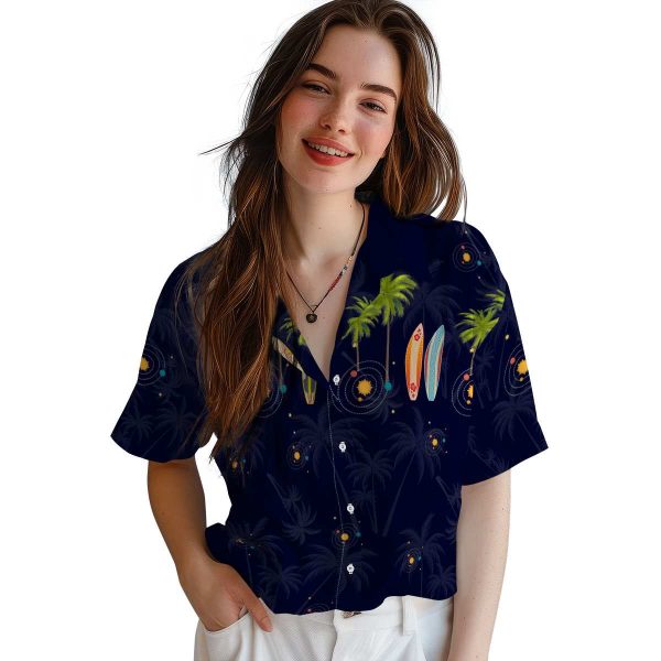 Space Surfboard Palm Hawaiian Shirt Trendy