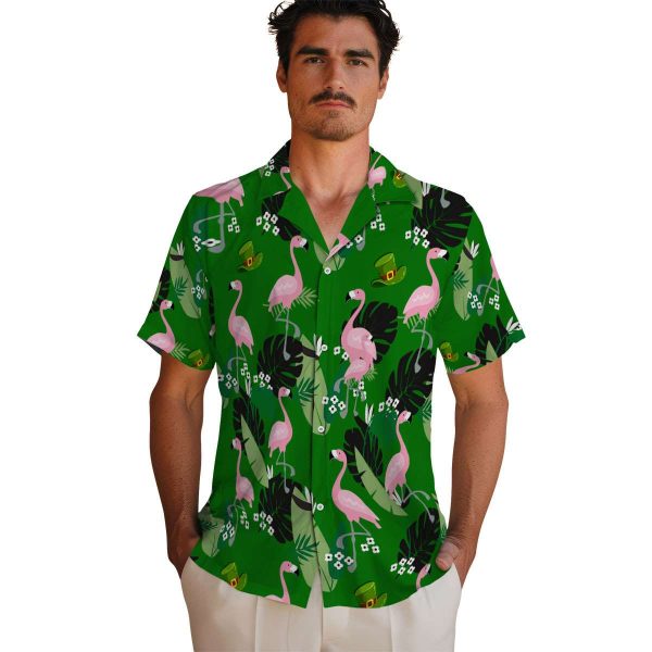 St Patricks Day Flamingo Leaf Motif Hawaiian Shirt High quality