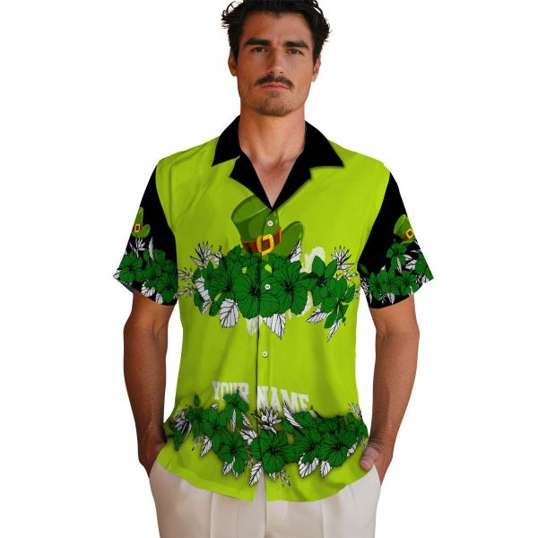 St Patricks Day Hibiscus Stripe Hawaiian Shirt High quality