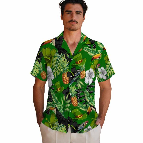 St Patricks Day Toucan Hibiscus Pineapple Hawaiian Shirt High quality