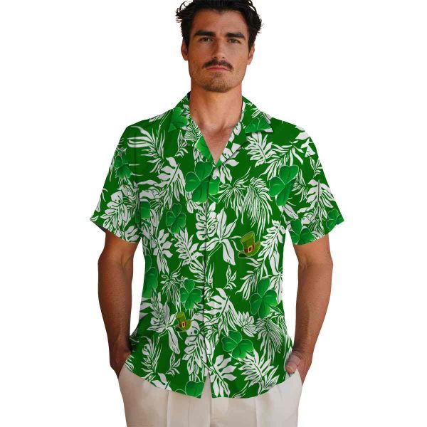 St Patricks Day Tropical Leaf Hawaiian Shirt High quality