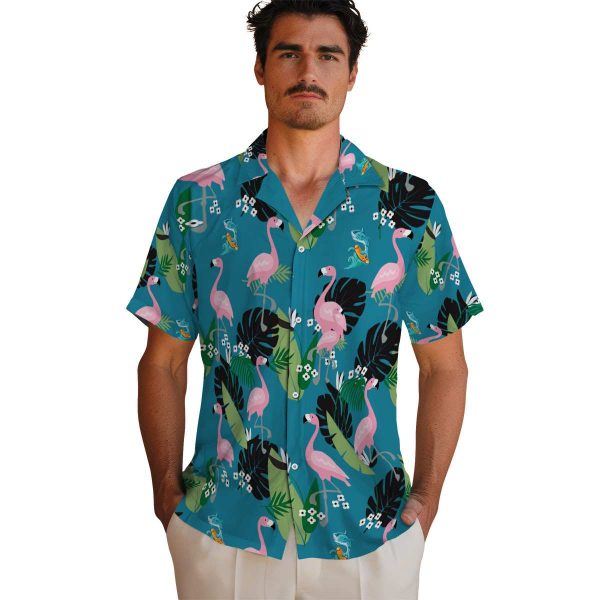 Summer Flamingo Leaf Motif Hawaiian Shirt High quality