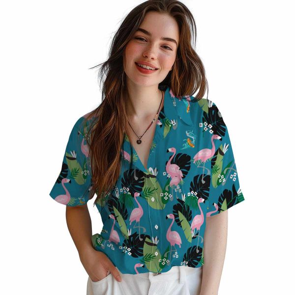 Summer Flamingo Leaf Motif Hawaiian Shirt Trendy