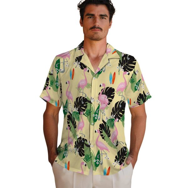 Surf Flamingo Leaf Motif Hawaiian Shirt High quality