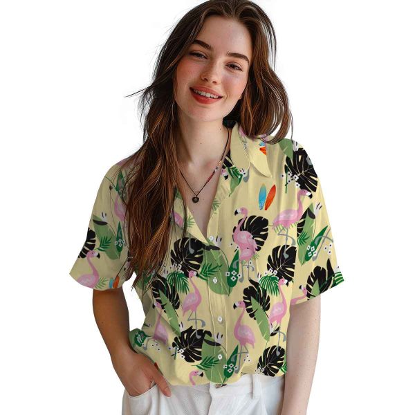 Surf Flamingo Leaf Motif Hawaiian Shirt Trendy