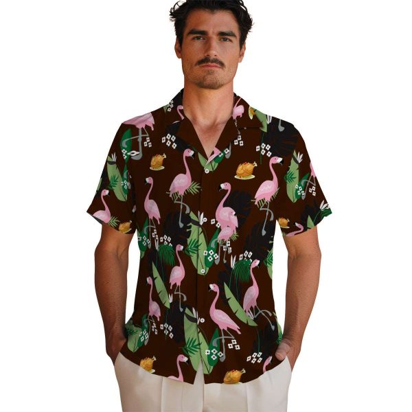 Thanksgiving Flamingo Leaf Motif Hawaiian Shirt High quality