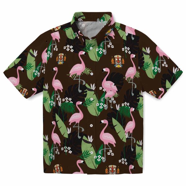 Tiki Flamingo Leaf Motif Hawaiian Shirt Best selling