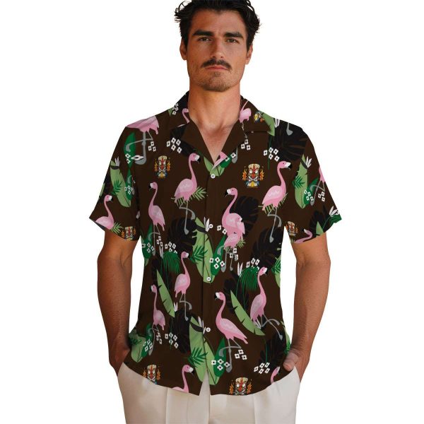 Tiki Flamingo Leaf Motif Hawaiian Shirt High quality