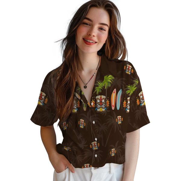 Tiki Surfboard Palm Hawaiian Shirt Trendy