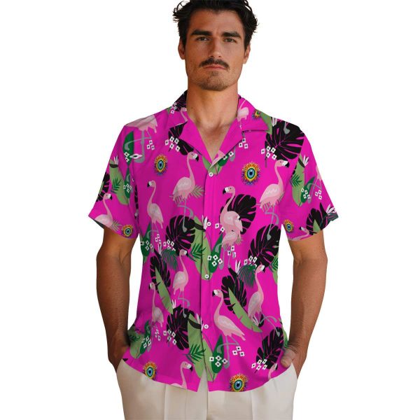 Trippy Flamingo Leaf Motif Hawaiian Shirt High quality