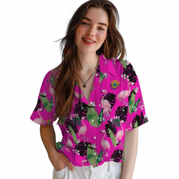 Trippy Flamingo Leaf Motif Hawaiian Shirt Trendy