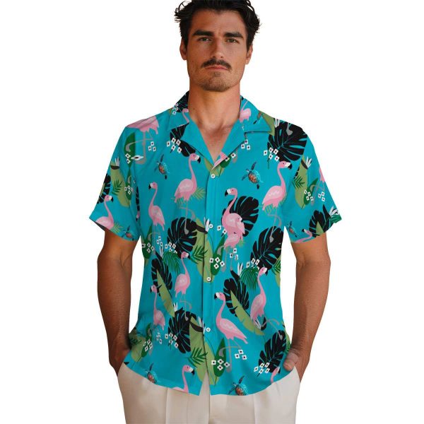 Turtle Flamingo Leaf Motif Hawaiian Shirt High quality