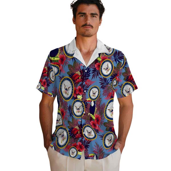 US Navy Floral Toucan Hawaiian Shirt High quality