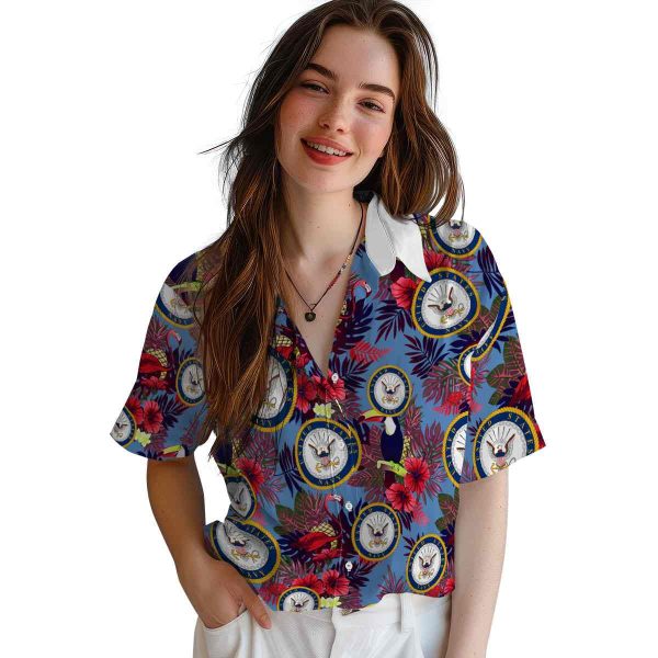 US Navy Floral Toucan Hawaiian Shirt Trendy